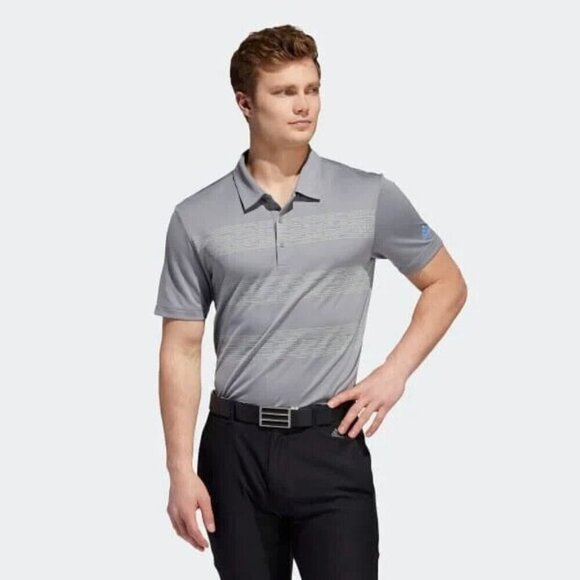 ADIDAS GOLF Mens Striped Short Sleeve Polo Shirt Gray Collared NWT Size M - Picture 1 of 10